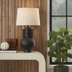 29" Matte Black Ceramic Spherical Table Lamp - Nourison -Interior furniture GUEST 01972838 1757 4490 bb9f 1c498100df4a