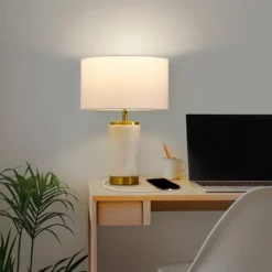 Brightech Arden Mid-Century (Includes LED Light Bulb) USB Charging Table Lamp White Marble -Interior furniture GUEST 0517a8f8 187d 4721 b4ed f2148ff06083
