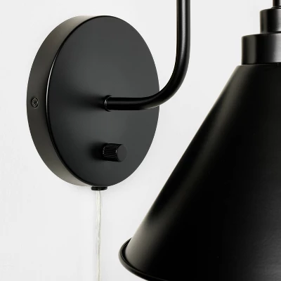 Curved Neck Wall Sconce With Metal Shade Black - Threshold™ Designed With Studio McGee: Modern Plug-In, ETL Listed, Cone-Shape 5 Curved Neck Wall Sconce With Metal Shade Black - Threshold™ Designed With Studio McGee: Modern Plug-In, ETL Listed, Cone-Shape - Image 3