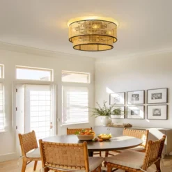 Ludomide 19" Boho Rattan Drum Flush Mount Ceiling Fans With Lights And Remote, Enclosed 2-Tier Woven Caged Low Profile Ceiling Fans For Kitchen -Interior furniture GUEST 059cf430 1b22 404e 9b6e 594c8941339f