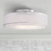 Possini Euro Design Modern Ceiling Lighting Semi Flush Mount Fixture 20" Wide Chrome 3-Light Sheer Outer Off White Inner Drum Shade For Bedroom House -Interior furniture GUEST 05ed2e61 3a43 4120 bdf2 775e2051f658