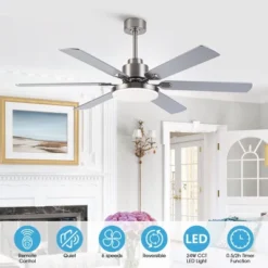 Parrot Uncle 60" Modern Nickel LED Ceiling Fan With Light And Remote