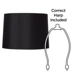 Springcrest Black Medium Hardback Drum Lamp Shade 13" Top X 14" Bottom X 10.25" Slant X 10" High (Spider) Replacement With Harp And Finial -Interior furniture GUEST 0624e4b5 d9e9 441e a3d1 2259db188136