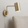 360 Lighting Carla Modern Swing Arm Wall Lamp Brushed Brass Plug-in Light Fixture Up Down Cylinder Shade For Bedroom Bedside Living Room Reading House
