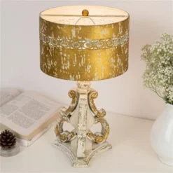Rustic Vintage Table Lamp With Distressed Finish, 24.80" Tall, Gold And White Home Decor Light, 1pc -Interior furniture GUEST 0754de6d b17c 4f27 873e 28f6b5c9acb1