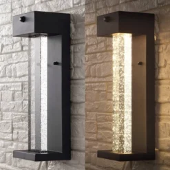 5.13" 1-Light Miranda Modern Iron/Glass Seeded Glass With Dusk-to-Dawn Sensor Outdoor Sconce Black - JONATHAN Y: ETL Listed, Integrated LED -Interior furniture GUEST 07898eba 6fbf 490c 8d3e c87b229b1aba