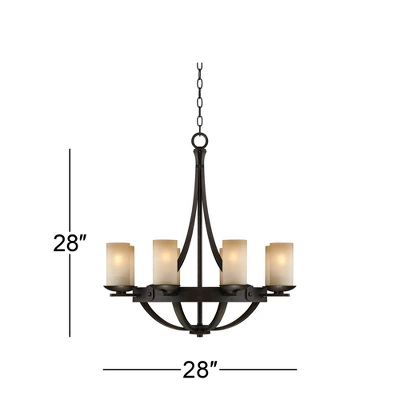 Franklin Iron Works Sperry Bronze Chandelier 28" Wide Rustic Farmhouse Cylinder Scavo Glass Shade 8-Light Fixture For Dining Room House Kitchen Island 8 Franklin Iron Works Sperry Bronze Chandelier 28" Wide Rustic Farmhouse Cylinder Scavo Glass Shade 8-Light Fixture For Dining Room House Kitchen Island - Image 6