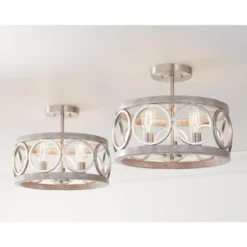 Franklin Iron Works Salima Rustic Farmhouse Ceiling Light Semi Flush Mount 16" Wide Brushed Nickel Gray Wood 3-Light LED For Bedroom Living Room House -Interior furniture GUEST 07c5dcc2 6cfe 430b a940 9e9a8a8493aa