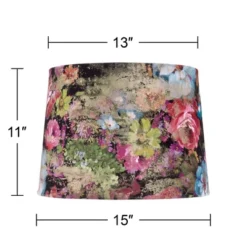 Springcrest 13" Top X 15" Bottom X 11" High X 11" Slant Print Lamp Shade Replacement Medium Drum Round Floral Velvet Flowers Spider Harp Finial -Interior furniture GUEST 08a6d3c0 79bc 4720 9210 d9034ab4cafa