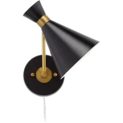 360 Lighting Venice Mid Century Modern Wall Lamps Set Of 2 Matte Black Brass Plug-in 6 1/4" Light Fixture Cone Shade For Bedroom Reading Living Room -Interior furniture GUEST 08df7bd6 cb15 4e18 86e5 4703ce5bb7e3