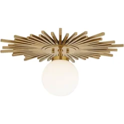 Possini Euro Design Hazel Modern Ceiling Light Semi Flush Mount Fixture 24" Wide Warm Brass White Globe Shade For Bedroom Kitchen Living Room Hallway -Interior furniture GUEST 09f457ea 2d85 4a3f a988 56d08537b4d9