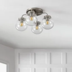 18" 4-Light Piper Farmhouse Rustic Iron/Glass LED Semi Flush Mount Nickel/Clear - JONATHAN Y -Interior furniture GUEST 0afd845f a4b5 458b 8db7 ab2a81cbf50c