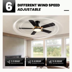 Ludomide 42 Inch Industrial Led Ceiling Fan With Lights And Remote, Modern Black And Gold Flush Mount Ceiling Fan With 5 Blades -Interior furniture GUEST 0b300c93 d148 41ff 99d8 ff43e75eb5c1