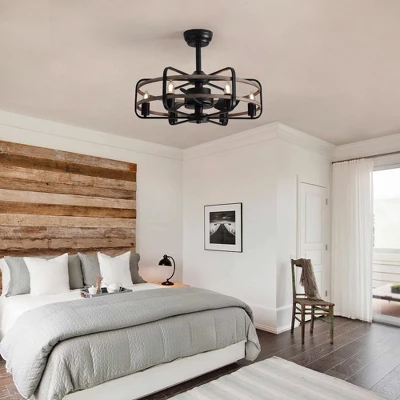 Ludomide Vintage 25" Black Caged Chandelier Ceiling Fan With Lights And Remote For Bedroom 4 Ludomide Vintage 25" Black Caged Chandelier Ceiling Fan With Lights And Remote For Bedroom - Image 2