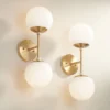 Possini Euro Design Oso Mid Century Wall Light Sconces Set Of 2 Soft Gold Hardwire 6" 2-Light Fixture Opal Glass For Bedroom Home -Interior furniture GUEST 0c06d5e3 c51b 406a ae54 0be58df70a81