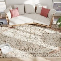 HOMCOM Area Rug 8x10, Machine Washable Rug, Non-Slip Classical Floral Print Floor Carpet For Living Room, Bedroom, Dining Room, Mixed-Brown -Interior furniture GUEST 0d057fe4 aebc 4a16 b2c3 62c6c76dba36