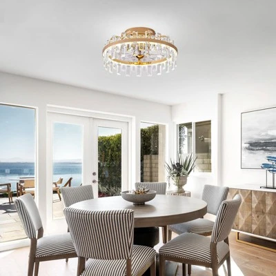 Ludomide 19" Modern Crystal Flush Mount Ceiling Fan With Lights And Remote, Luxury Gold Crystal Cage Low Profile Ceiling Fan For Bedroom 9 Ludomide 19" Modern Crystal Flush Mount Ceiling Fan With Lights And Remote, Luxury Gold Crystal Cage Low Profile Ceiling Fan For Bedroom - Image 7