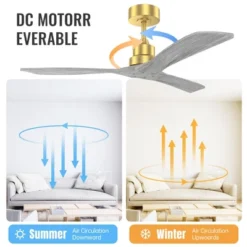 SKRAN 52"Ceiling Fan No Light, Solid Wood Ceiling Fan With Remote, 5000CFM High Airflow, 3 Rods & 6 Speeds, Timer & Reversible For Living Room, Gold 11 SKRAN 52"Ceiling Fan No Light, Solid Wood Ceiling Fan With Remote, 5000CFM High Airflow, 3 Rods & 6 Speeds, Timer & Reversible For Living Room, Gold -Interior furniture GUEST 0ec73691 dfc6 404d 8384 2d12088a4eaa
