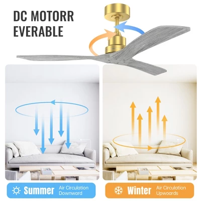 SKRAN 52"Ceiling Fan No Light, Solid Wood Ceiling Fan With Remote, 5000CFM High Airflow, 3 Rods & 6 Speeds, Timer & Reversible For Living Room, Gold 5 SKRAN 52"Ceiling Fan No Light, Solid Wood Ceiling Fan With Remote, 5000CFM High Airflow, 3 Rods & 6 Speeds, Timer & Reversible For Living Room, Gold - Image 3