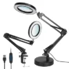 IMountek "2-in-1 LED Magnifier Desk Lamp - 8x Magnifying Glass With Light, Adjustable Arm, USB, 10 Brightness Levels" Black
