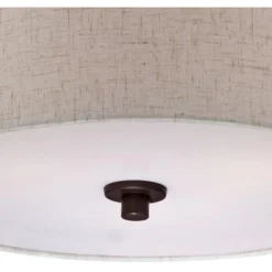 Regency Hill Sylvan Modern Ceiling Light Semi Flush Mount Fixture 14" Wide Bronze 3-Light Oatmeal Fabric Drum Shade For Bedroom Kitchen Living Room -Interior furniture GUEST 16601268 2898 46ed 9b94 6e1e9ff845a8