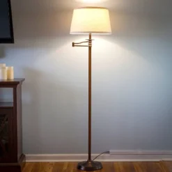 Brightech Caden Mid-Century (Includes LED Light Bulb) Swing Arm Arc Floor Lamp Oil-Brushed Bronze: 62" Height, Adjustable, Linen Shade, UL Listed -Interior furniture GUEST 16875de6 2f2d 40c8 bf6f 112b382e1214