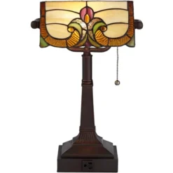 Robert Louis Tiffany Fleura 17" High Small Rustic Traditional Banker Desk Lamps Set Of 2 Brown Bronze Finish Metal Home Office Living Room Bedroom -Interior furniture GUEST 175a303f 0867 4aef 8a92 ca9a1dc1f273