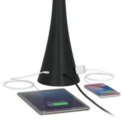 360 Lighting Karl Modern Table Lamps 28 1/4" Tall Set Of 2 Black Metal With USB And AC Power Outlet In Base White Drum Shade For Bedroom Living Room -Interior furniture GUEST 17869fb3 d379 4e69 b4aa 3d43a4efde45