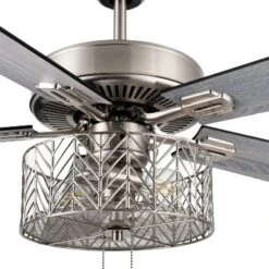 52" 5-Blade LED Industrial Satin Lighted Ceiling Fan Metallic Silver - River Of Goods: Reversible, 3-Speed, UL Listed -Interior furniture GUEST 17dafd3e 7d8c 4390 8798 ed485fb108dd