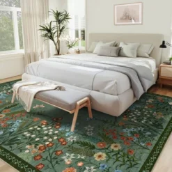 8x10 Washable Rugs Non Slip - Large Floral Area Rug For Living Room, Bedroom (Green) -Interior furniture GUEST 188dbbbc e1d6 45df ba2f ac53dac712f1