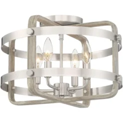 Barnes And Ivy Woodway Modern Farmhouse Ceiling Light Flush Mount Fixture 15 3/4" Wide Brushed Nickel Wood Grain 4-Light For Bedroom Living Room House -Interior furniture GUEST 19ef2948 10a2 488f a002 68a4ba98daac