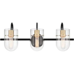 Possini Euro Design Solomon Modern Wall Light Black Hardwire 24" 3-Light Fixture Warm Brass Accents Clear Glass Shade For Bathroom -Interior furniture GUEST 1b216145 8af8 4b26 bf59 a7682a2e6e78