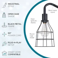 Cresswell Lighting 60" Floor Lamp With Caged Shade Black: Industrial Design, Metal Dome, Rotary Switch -Interior furniture GUEST 1b25df01 da93 4b0c b6c4 da29b9eeeb83