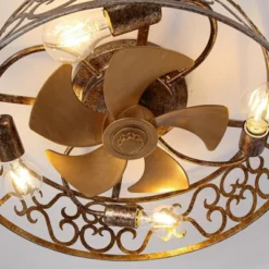 Parrot Uncle 18" Antique Gold Smart Flush Mount Ceiling Fan With Light And Remote -Interior furniture GUEST 1c781cae 19ab 47f2 a9ee 09a104e5b97f
