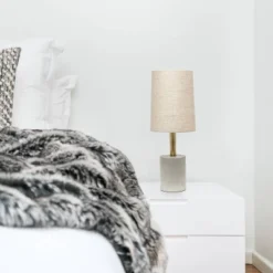 Concrete Table Lamp With Linen Shade Antique Brass - Lalia Home -Interior furniture GUEST 1ccce30b cff4 4468 9cdf ea809ca11550