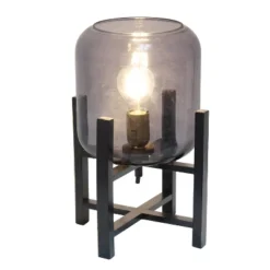 Wood Mounted Table Lamp With Glass Cylinder Shade Smoke - Simple Designs