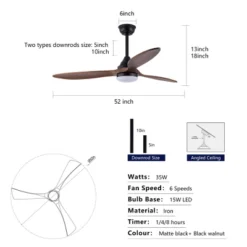 TOBILI Hot Sales 52 Inch Indoor Black Ceiling Fans With Lights, Dimmable LED, 3 Solid Wood Blades -Interior furniture GUEST 1e0d7313 a672 41e4 bd6f 61e860a54313