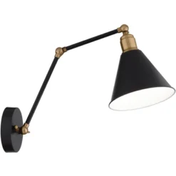 360 Lighting Wray Modern Industrial Wall Lamp Black Brass Hardwire 6" Light Fixture Adjustable Cone Shade For Bedroom Bathroom Reading Living Room -Interior furniture GUEST 1e8cb2d7 ae59 47b4 b908 4f95fce635b8