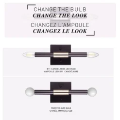 Globe Electric 2-Light Matte Black Wall Sconce With Antique Brass Accent: ETL Listed, Iron Body, No Shade -Interior furniture GUEST 1e93ef8a 51d8 45a1 b0a7 2a3c5838f7a4