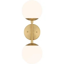 Possini Euro Design Oso Mid Century Wall Light Sconces Set Of 2 Soft Gold Hardwire 6" 2-Light Fixture Opal Glass For Bedroom Home -Interior furniture GUEST 202633bb a423 4499 80c7 95b1683d2b3d