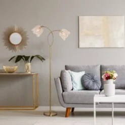 61" Meg Brushed Gold Metal Candlestick Floor Lamp With Rattan Shades - River Of Goods 12 61" Meg Brushed Gold Metal Candlestick Floor Lamp With Rattan Shades - River Of Goods -Interior furniture GUEST 2041662e c751 42f5 bcdd b0a53a40c547