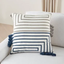 18"x18" Life Styles Geometric Lines Square Throw Pillow Light Gray/Navy - Mina Victory -Interior furniture GUEST 216e4b6f 24e1 4c4d afa0 b21f94e826d3
