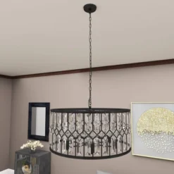 Metal Crystal Embellishments 6 Light Chandelier With Link Style Chain Black - Olivia & May -Interior furniture GUEST 218d9ef8 ee4e 4035 9c19 f1e10499c650