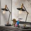 360 Lighting Taurus 20" High Small Farmhouse Rustic Industrial Desk Lamps Set Of 2 USB Ports Adjustable Black Gold Home Office Living Room Charging -Interior furniture GUEST 219d2f58 c7c5 44a5 860d a58f8007fdb6