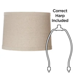 Springcrest Natural Linen Medium Drum Lamp Shade 13" Top X 14" Bottom X 10" High (Spider) Replacement With Harp And Finial -Interior furniture GUEST 23ba5132 75fe 46a7 ad1a c1851da821fd
