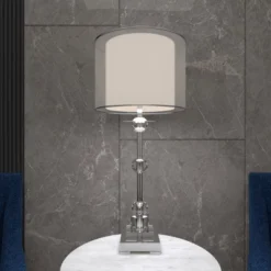 Glass Table Lamp With Drum Shade Silver - Olivia & May -Interior furniture GUEST 255416a4 d3f2 4f02 89f4 8510e9d27ade