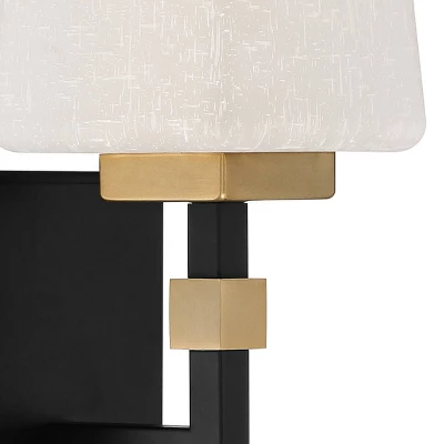 Possini Euro Design Beauregard Modern Wall Light Sconce Black Gold Hardwire 4 1/2" Fixture Square Linen Glass For Bedroom Reading Hallway House Home 4 Possini Euro Design Beauregard Modern Wall Light Sconce Black Gold Hardwire 4 1/2" Fixture Square Linen Glass For Bedroom Reading Hallway House Home - Image 2