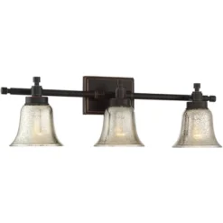 Possini Euro Design Varra Rustic Industrial Wall Light Bronze Hardwire 26 1/2" 3-Light Fixture Bell Mercury Glass Shade For Bedroom Bathroom Vanity -Interior furniture GUEST 264cefbc a66d 419a 9c62 cdcfed1d89ba