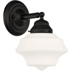 Possini Euro Design Astrid Modern Wall Light Sconce Black Hardwire 7 1/2" Fixture Schoolhouse White Glass For Bedroom Bathroom Vanity Reading Hallway -Interior furniture GUEST 26aef28c a6a8 4a30 a468 58d9c7e797ef