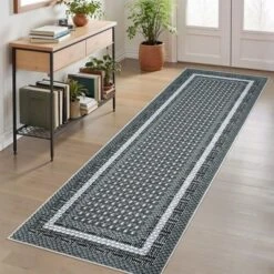 Geometric Living Room Rugs, Washable Bordered Print Soft Bedroom Carpet